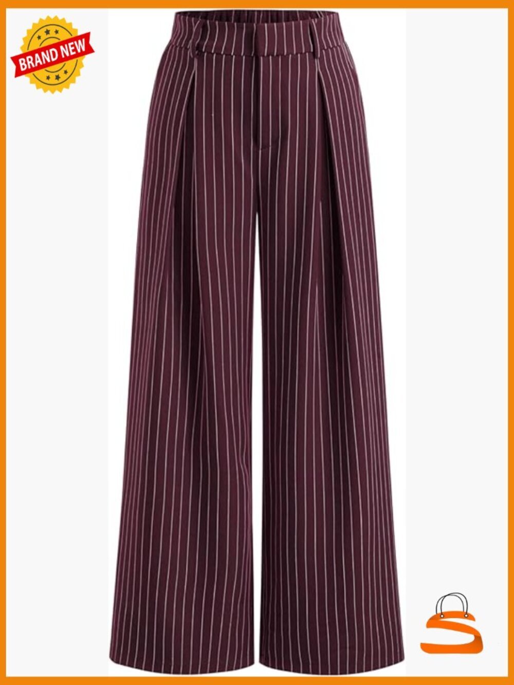 Striped Pleated Wide Leg Trousers Palazzo Business Casual Long Pants